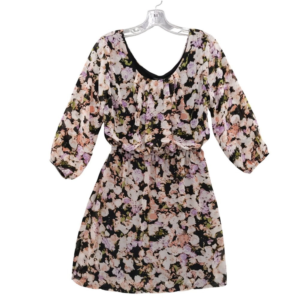 Lily Rose Floral Print Dress Sheer Black Blush Sz S